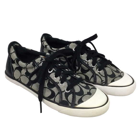 Coach Shoes - Coach Leatherware Barrett Monogram White Cap Round Toe Lace Up Sneaker Size 7.5B